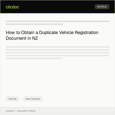 Document preview: Application for Duplicate Vehicle Registration Document — Vehicle, New Zealand