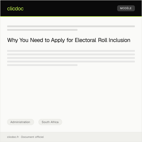 Document preview: Application for Electoral Roll Inclusion — Administration, South Africa