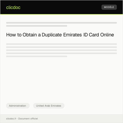 Document preview: Application for Unique Emirates ID Card Duplicates via u.ae Portal — Administration, United Arab Emirates