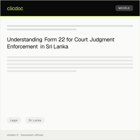 Document preview: Application for Enforcement of Judgment – Form 22 — Legal, Sri Lanka