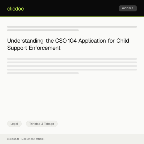 Document preview: Application for Enforcing Child Support Order (CSO 104) — Legal, Trinidad & Tobago