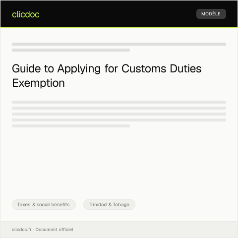 Document preview: Application for Exemption from Customs Duties — Taxes & social benefits, Trinidad & Tobago
