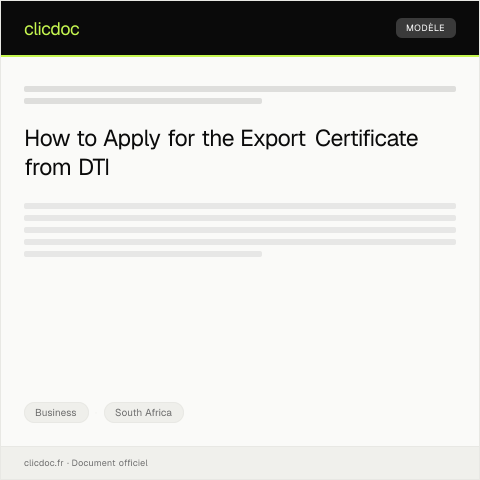 Document preview: Application for Export Certificate from DTI — Business, South Africa