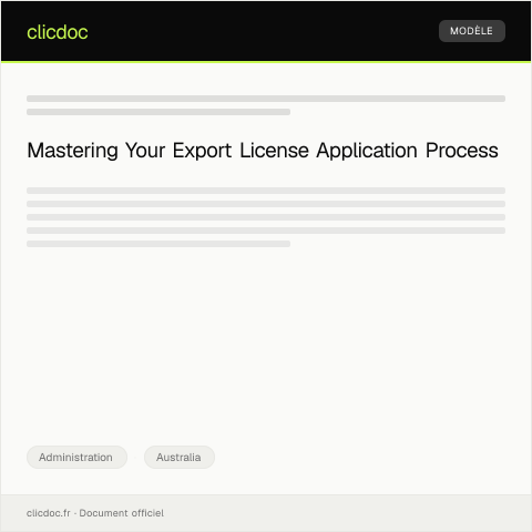 Document preview: Application for Export License — Administration, Australia