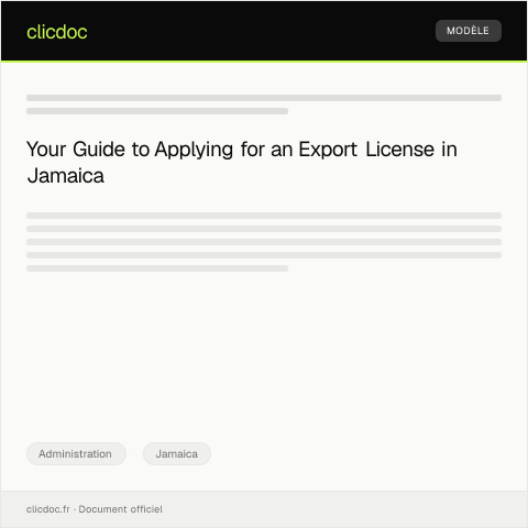 Document preview: Application for Export License from Jamaica Customs Agency — Administration, Jamaica