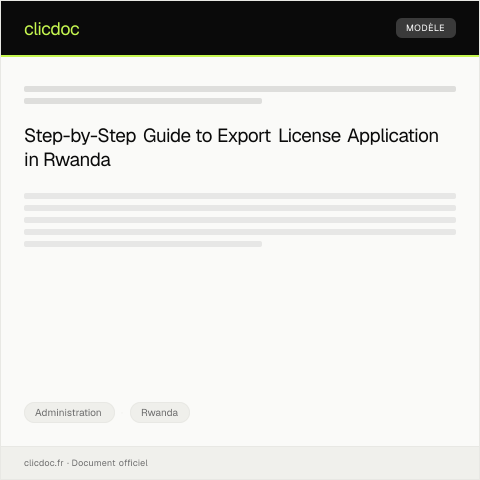 Document preview: Application for Export License for Business Operations — Administration, Rwanda