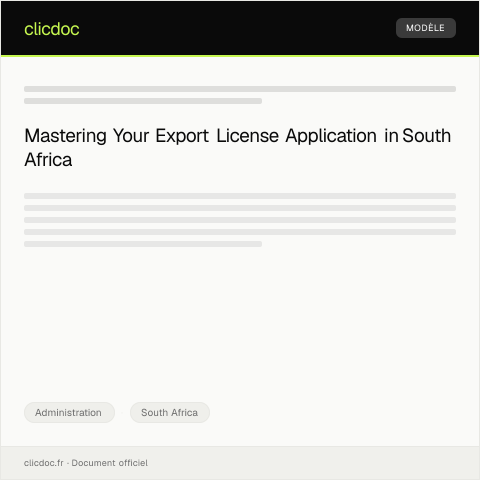 Document preview: Application for Export License at Department of Trade and Industry — Administration, South Africa