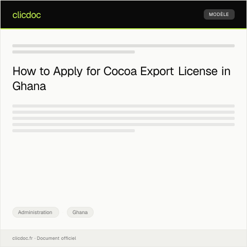 Document preview: Application for Export License for Cocoa Products — Administration, Ghana