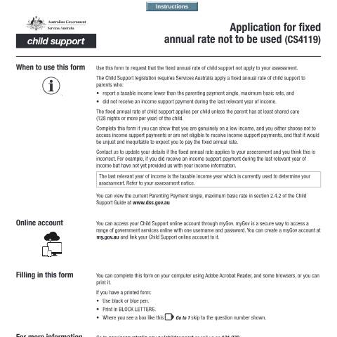 Document preview: Application for fixed annual rate not to be used — Services Australia — Individuals (by code), Australia (CERFA n°CS4119)
