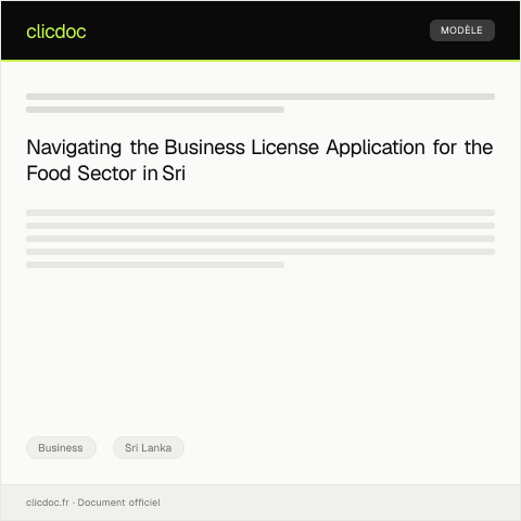 Document preview: Application for Business License for Food Industry — Business, Sri Lanka