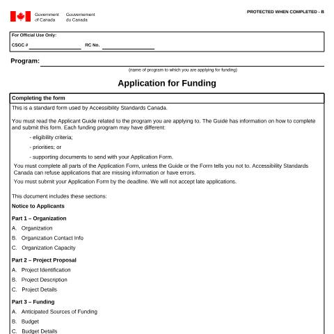 Document preview: Application for Funding — Employment Programs, Canada (CERFA n°GC-EMP5668)