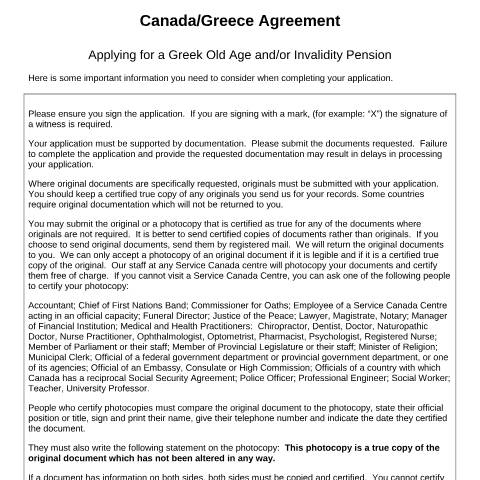 Document preview: Greece/Canada Agreement - Application for a Greek Old Age and/or Invalidity Pension — Income Security Programs, Canada (CERFA n°CDN-GR_1_(OA_I))