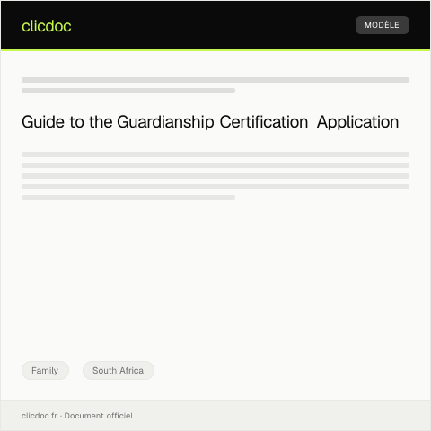 Document preview: Application for Guardianship Certification from Department of Justice — Family, South Africa