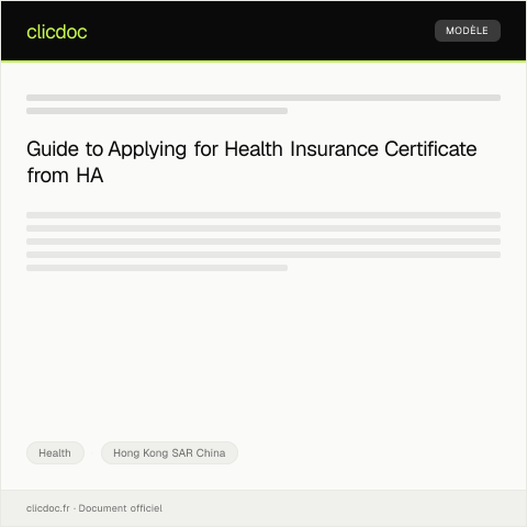 Document preview: Application for Health Insurance Certificate from HA — Health, Hong Kong SAR China