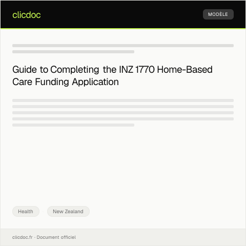 Document preview: Application for Home-Based Care Funding (INZ 1770) - tono mō te pūtea tautoko tiaki kāinga — Health, New Zealand