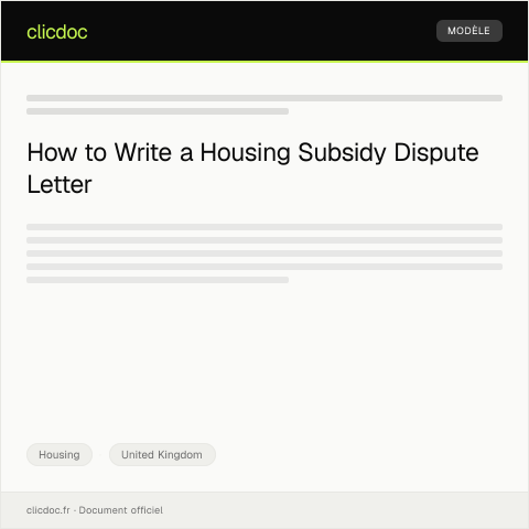 Document preview: Application for Housing Subsidy Dispute — Housing, United Kingdom