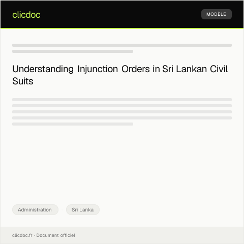 Document preview: Application for Injunction Order in Civil Suit — Administration, Sri Lanka