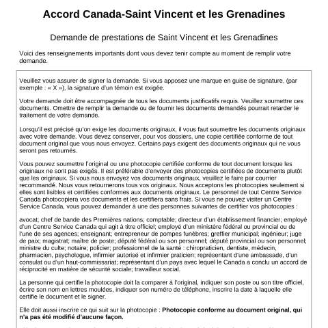 Document preview: Saint Vincent and the Grenadines/Canada Agreement - Application for an invalidity benefit from Saint Vincent and the Grenadines — Income Security Programs, Canada (CERFA n°CAN-SVG_3)