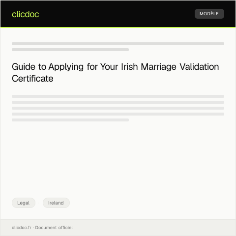 Document preview: Application for Irish Marriage Validation Certificate — Legal, Ireland