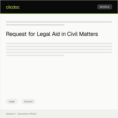Document preview: Application for Legal Aid Assistance in Civil Case — Legal, Guyana