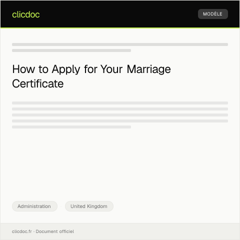 Document preview: Application for Marriage Certificate — Administration, United Kingdom