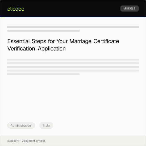 Document preview: Application for Marriage Certificate Verification — Administration, India