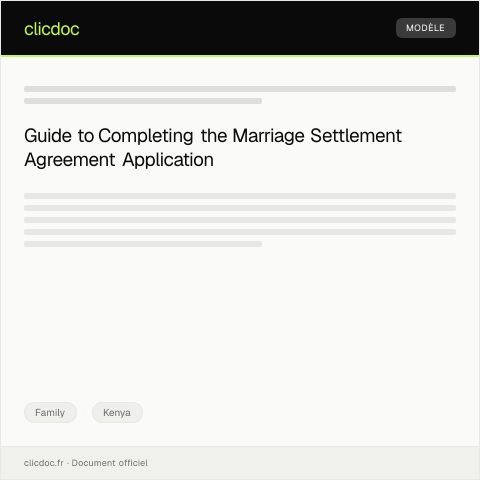 Document preview: Application for Marriage Settlement Agreement (Form FK-MSA015) — Family, Kenya