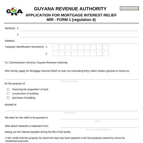 Document preview: Application forMIR Form1 — Administrative Forms, Guyana
