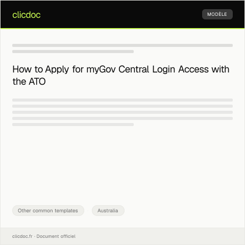 Document preview: Application for myGov Central Login Access — Other common templates, Australia