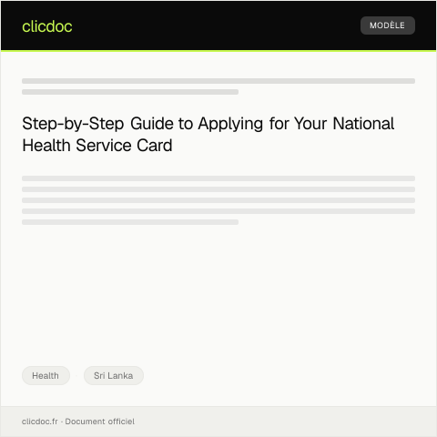 Document preview: Application for National Health Service Card — Health, Sri Lanka