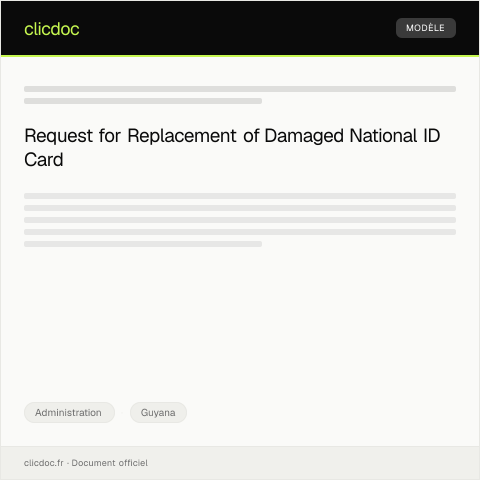 Document preview: Application for National ID Card Replacement due to Damage — Administration, Guyana
