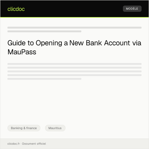 Document preview: Application for New Bank Account Opening via MauPass Portal — Banking & finance, Mauritius