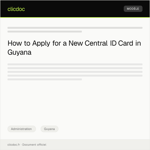Document preview: Application for New Central ID Card at the National Identification and Registration Authority — Administration, Guyana
