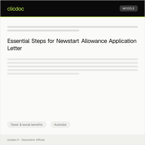 Document preview: Application for Newstart Allowance — Taxes & social benefits, Australia