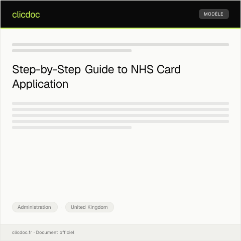 Document preview: Application for National Health Service (NHS) Card — Administration, United Kingdom