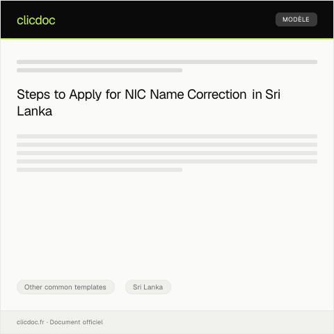 Document preview: Application for NIC Name Correction — Other common templates, Sri Lanka