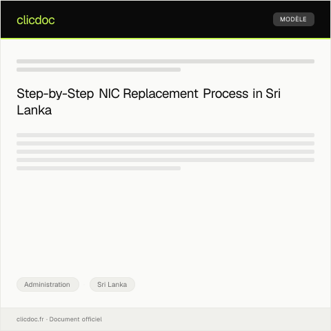 Document preview: Application for National Identity Card Replacement at Department of Registration — Administration, Sri Lanka