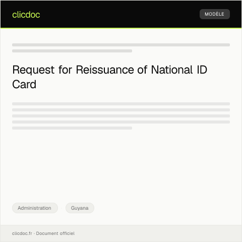 Document preview: Application for Central ID Card (NID) Reissuance at the National Identification and Registration Authority — Administration, Guyana