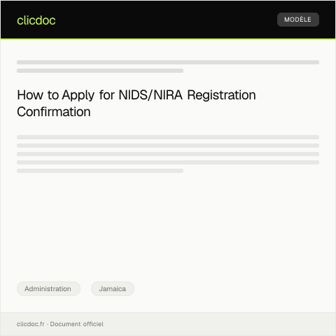 Document preview: Application for NIDS/NIRA Registration Confirmation Letter — Administration, Jamaica