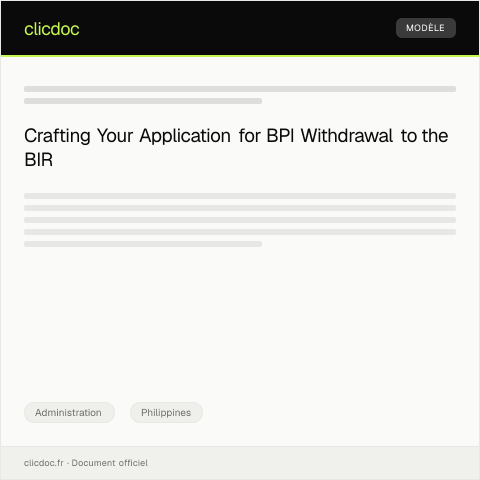 Document preview: Application for Over-the-Counter Withdrawal from BPI — Administration, Philippines