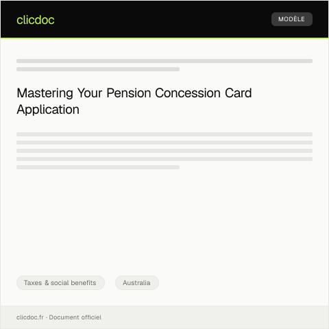 Document preview: Application for Pension Concession Card — Taxes & social benefits, Australia