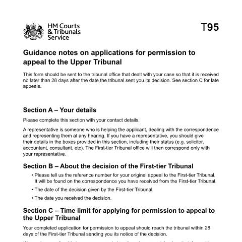Document preview: Form T96: Application for permission to appeal to Upper Tribunal from First-tier Tribunal (General Regulatory Chamber) — HM Courts & Tribunals Service, United Kingdom