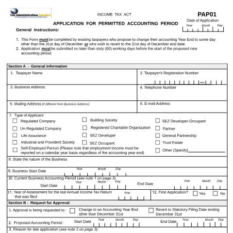 Document preview: Application For Permitted Accounting Period — Form, Jamaica (CERFA n°Application_for+_Change_in_Permitted_Accounting_Period_10302020)