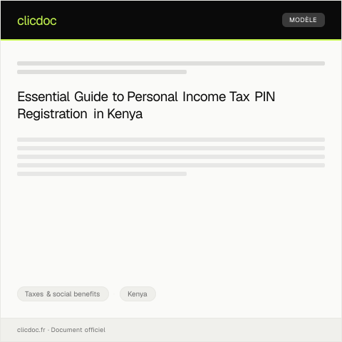 Document preview: Application for Personal Income Tax Identification Number (PIN) Registration (Form PIN-001) — Taxes & social benefits, Kenya