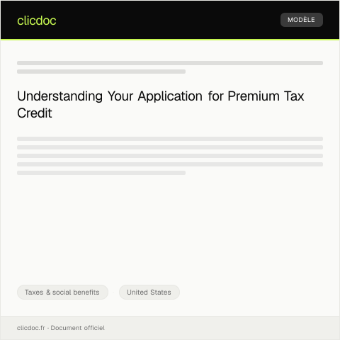 Document preview: Application for Premium Tax Credit under ACA — Taxes & social benefits, United States