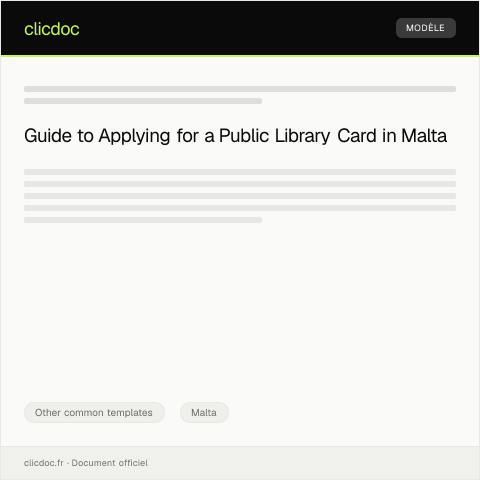 Document preview: Application for Public Library Card / Applikazzjoni Għall-Karta tal-Librerija Pubblika — Other common templates, Malta
