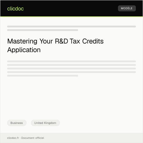 Document preview: Application for R&D Tax Credits — Business, United Kingdom
