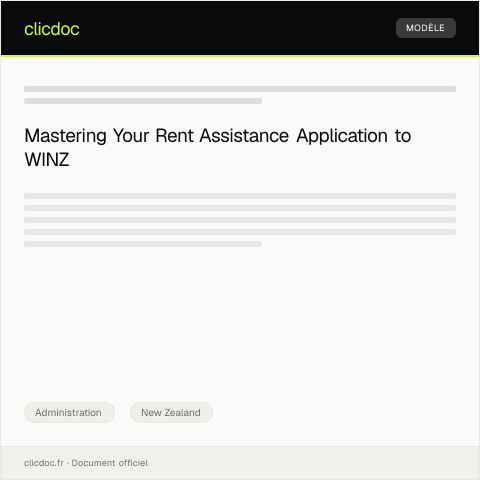 Document preview: Application for Rent Assistance from WINZ — Administration, New Zealand