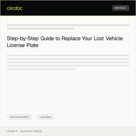 Document preview: Application for Replacement of Lost Vehicle License Plate — Administration, Jamaica