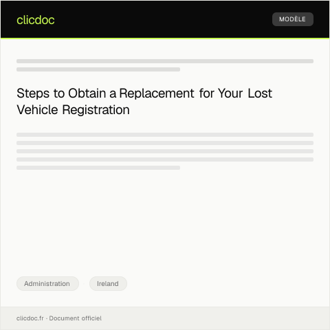 Document preview: Application for Replacement of Lost Vehicle Registration Document — Administration, Ireland